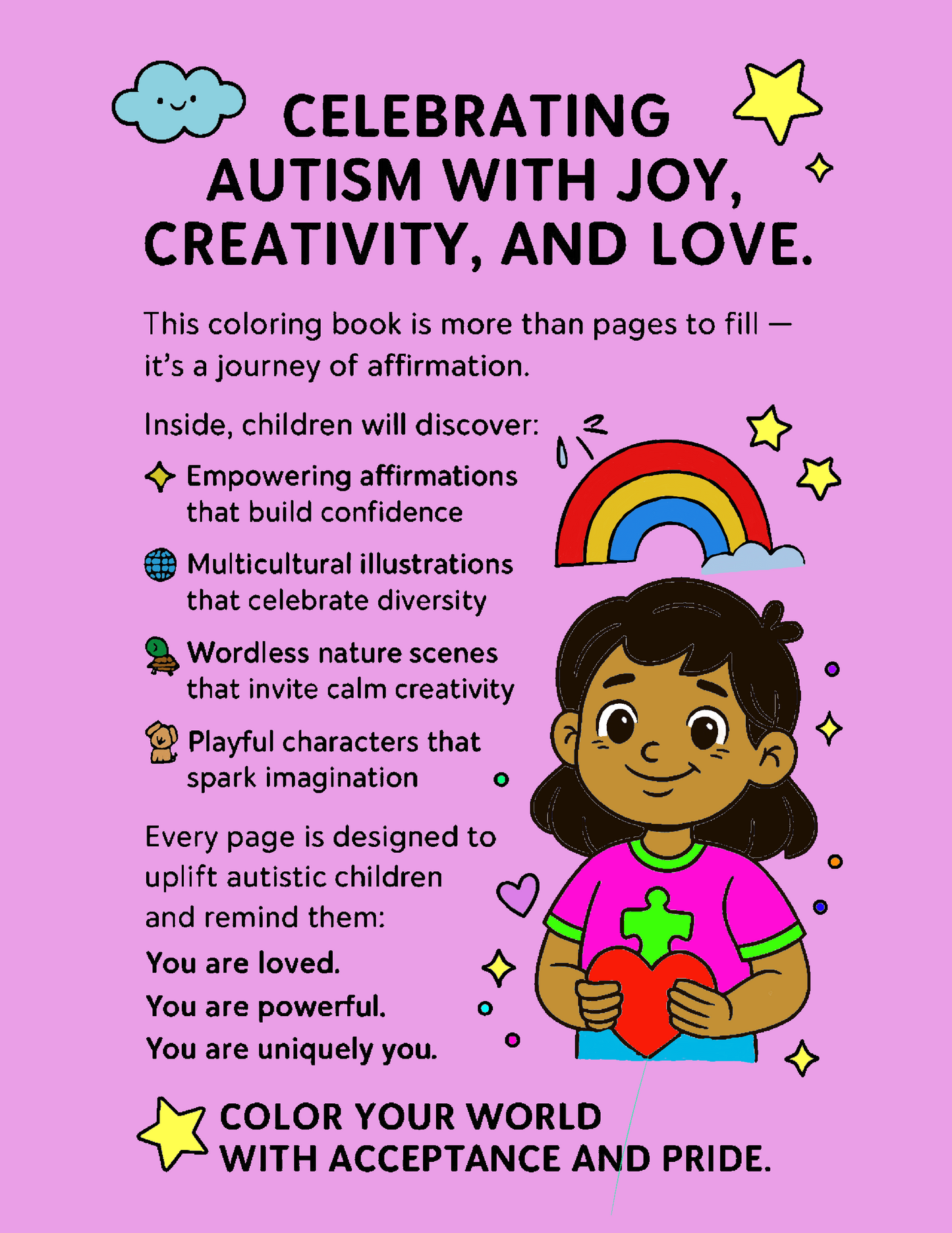 Autism: Kids Coloring Book: Puzzle Pieces of Power: Uplifting Pages for Autistic Children